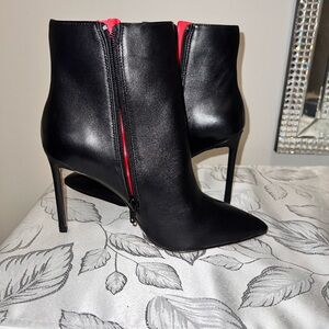 Aldo Black Pointed Stiletto Ankle Boots with Red Lining